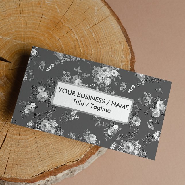 Land chic, vit grått silver elegant blommigt visitkort (Country chic white gray silver elegant floral business card)