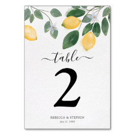 Land Chic Watercolor Lemon Bröllop Bordsnummer