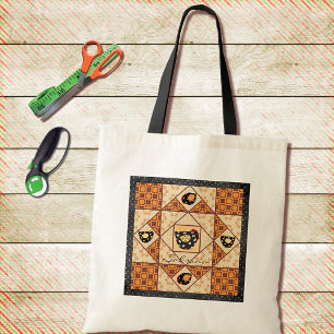 Land Chicks Faux Quilt Block Tote Tygkasse