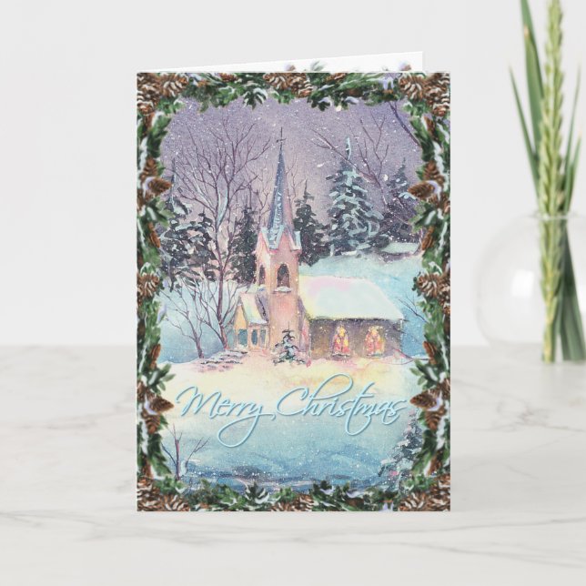 LAND CHURCH & WREATH by SHARON SHARPE Helgkort (Framsida)