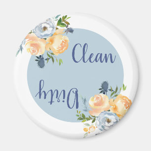 Land Clean Dirty Blommigt Blue Dishwasher Magnet