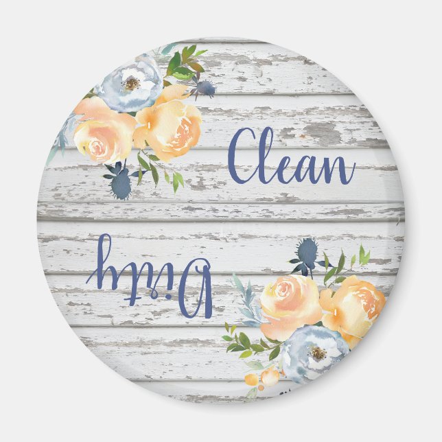 Land Clean Dirty Blommigt Wood Dishwasher Magnet (Framsidan)