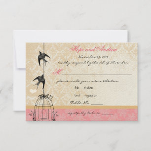 Land Coral Damask Bird Cage Bröllop OSA Kort