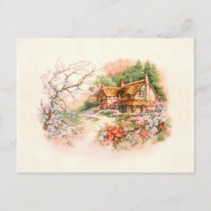 Land Cottage with Flowers Vykort
