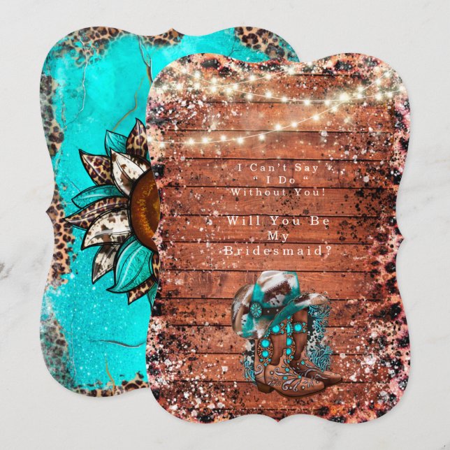 Land Cowboy Boots kommer du bli min bridesmaid Inbjudningar (Fram/baksida)