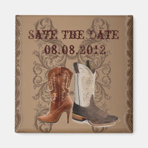 Land Cowboy Boots Westernare Bröllop spara datum Magnet