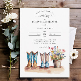Land Cowboy Boots Wildblommor Rustic Bröllop Inbjudningar