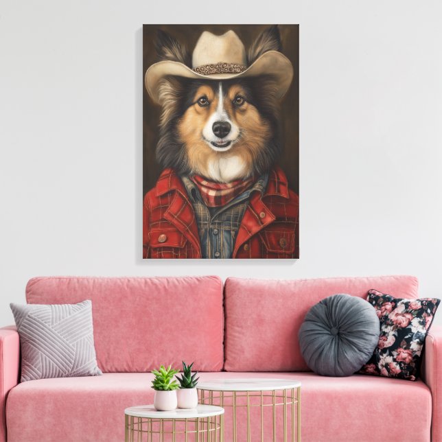 Land Cowboy Shetland Sheepdog | Sheltie Canvastryck (Insitu (Vardagsrum))