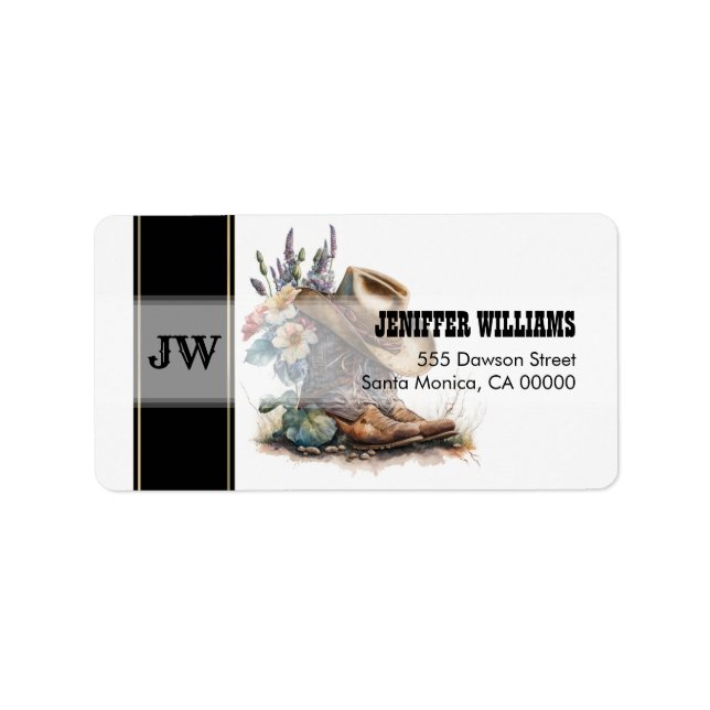 Land Cowgirl Boots Flower Hat Texas Adressetikett (Framsidan)