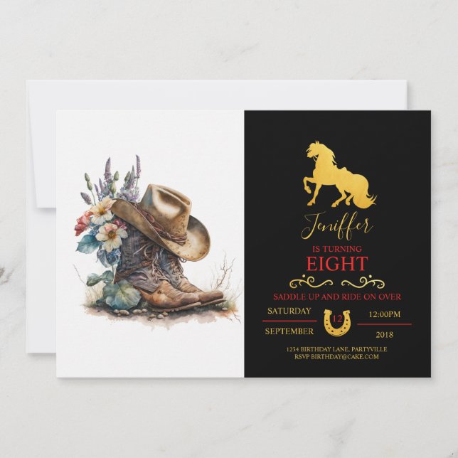 Land Cowgirl Boots Flower Hat Texas Inbjudningar (Framsida)