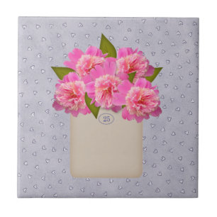Land Crock of Peonies Tile Kakelplatta