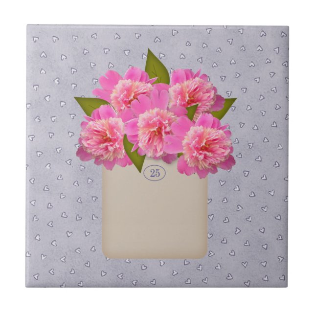 Land Crock of Peonies Tile Kakelplatta (Framsidan)