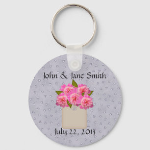 Land Crock of Peonies Wedding Favor Keychain Nyckelring