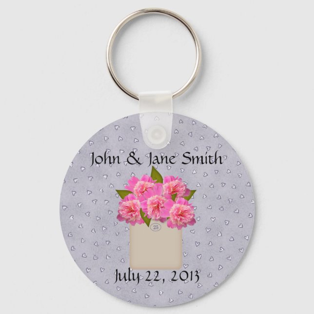 Land Crock of Peonies Wedding Favor Keychain Nyckelring (Framsida)