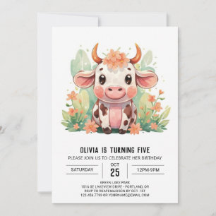 Land Cute Enchanted Cow Birthday Inbjudningar