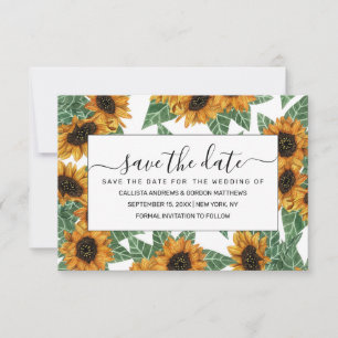Land Cute Gult Solblommor Watercolor Mönster Spara Datumet
