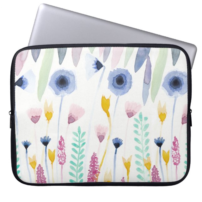 Land Cute Wildblommor Watercolor Art Laptop Fodral (Framsidan)