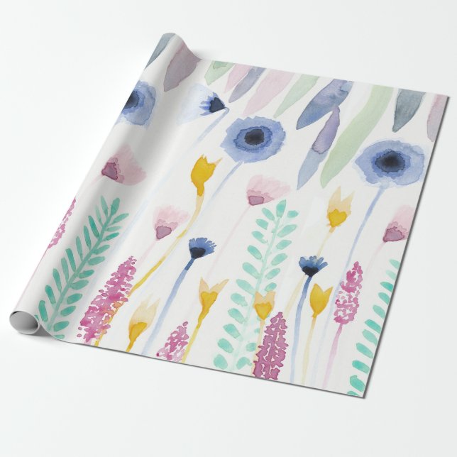Land Cute Wildblommor Watercolor Art Presentpapper (Utrullad)