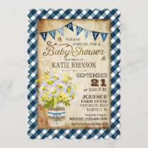 Land Daisy Gingham Check Boy Baby Shower