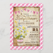 Land Daisy Gingham Check Girl Baby Shower