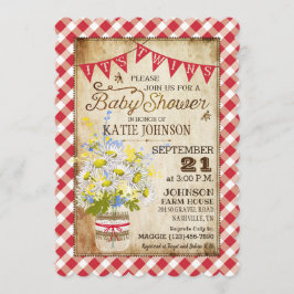 Land Daisy Gingham Check Twillingars Baby Shower Inbjudningar