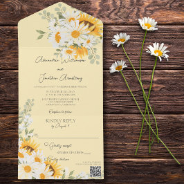 Land Daisy och solblommor på Blek Guld QR-kod