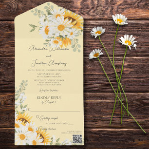 Land Daisy och solblommor på Blek Guld QR-kod