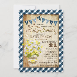 Land Daisys Gingham Check Boy Baby Shower Inbjudningar