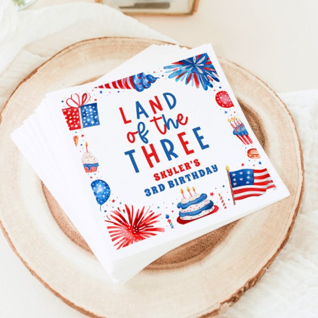 Land den 34 juli 3:e födelsedagen Party Pappersservett (Land Of The Three 4th of July 3rd Birthday Party Paper Dinner Napkins)