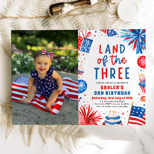 Land den 3:e juli patriotisk 3:e födelsedagen inbjudningar