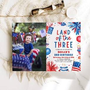 Land den 3:e juli patriotisk 3:e födelsedagen inbjudningar
