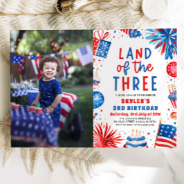 Land den 3:e juli patriotisk 3:e födelsedagen inbjudningar