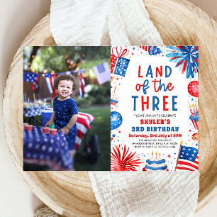 Land den 3:e juli patriotisk 3:e födelsedagen inbjudningar