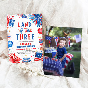 Land den 3:e juli patriotisk 3:e födelsedagen inbjudningar