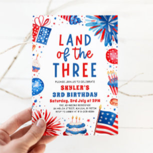 Land den 3:e juli patriotisk 3:e födelsedagen inbjudningar