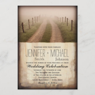 Land Dirt Road Rustic Fence Post Wedding bjudande Inbjudningar