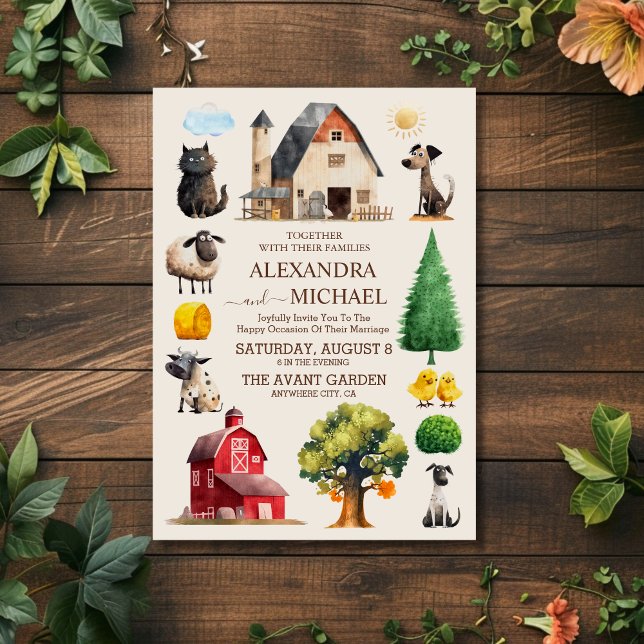 Land Elegant Chic Trendig Farm Bröllop Inbjudningar (Skapare uppladdad)