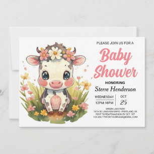 Land Elegant Girly Cow Baby Shower Inbjudningar