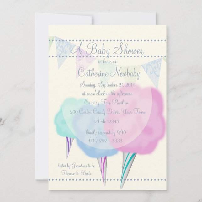 Land Fair Cotton Candy Baby Shower Inbjudningar (Framsida)