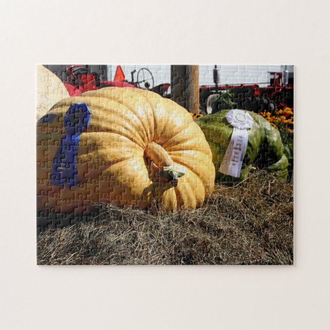 Land Fair Giant Pumpkin Blue Ribbon Pussel (Horisontell)
