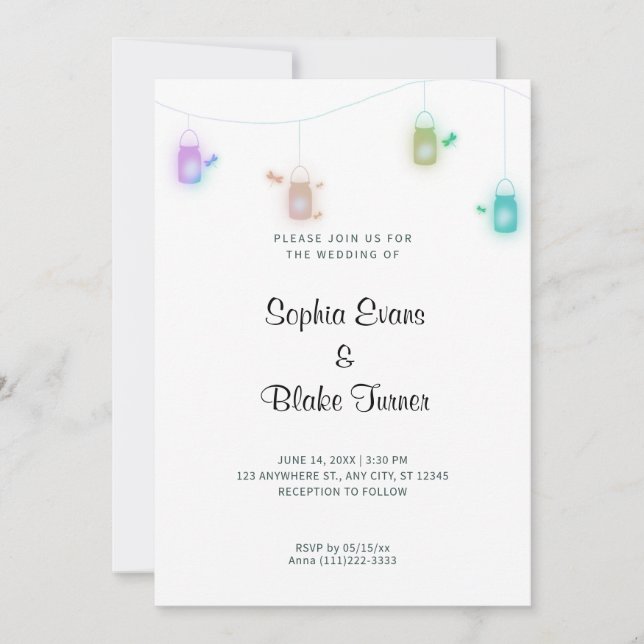 Land Färgad Hanging Mason Burk White Bröllop Inbjudningar (Framsida)
