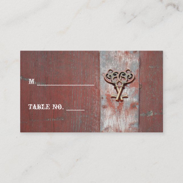 Land-färgade trävarukort i Nycklar Bröllop Placeringskort (Framsida)
