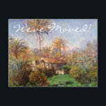 Land Farm by Claude Monet, Byte av Adress Meddelande Vykort<br><div class="desc">Lätt att anpassa byte av vykort för flytta i adress. Lägg bara till din nya info! Eller om du inte har flyttat än kan du byta "vi har flyttat!" till "vi är flytta!" Small Land Farm in Bordighera (1884) av Claude Monet är en vintage konstnärlig bra-arkitektmålning. Ett klassiskt Medelhavsvillahus i...</div>