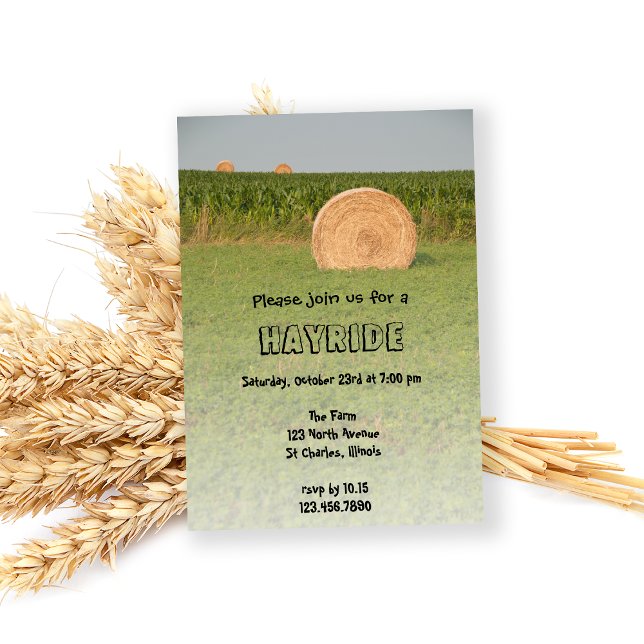 Land Farm Hay Bale Hayride Inbjudningar (Invite friends for a fun Fall gathering with this charming country style hayride invitation.)