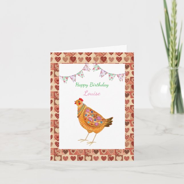 Land Farm Stil Cute Chicken Anpassningsbar Birthag Kort (Framsida)