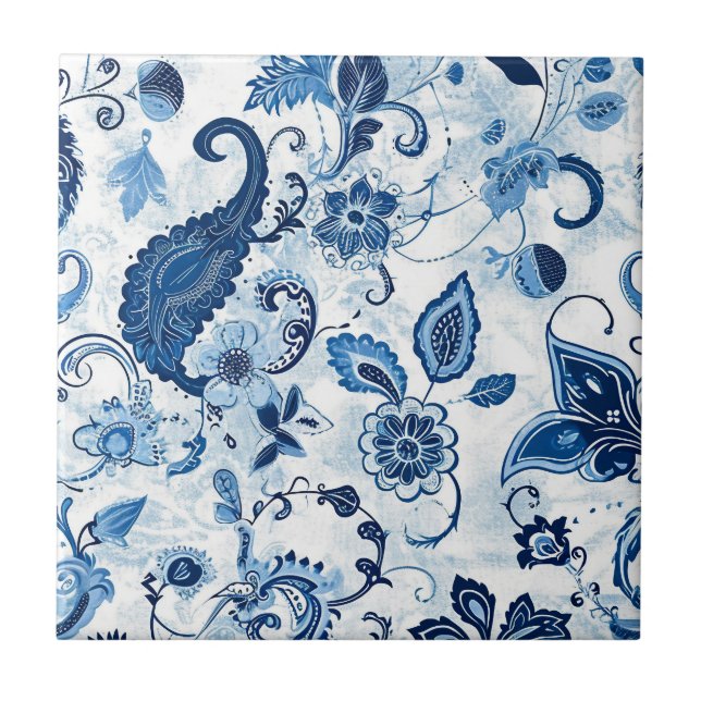 Land Farmhouse Blue och White Paisley Kakelplatta (Framsidan)