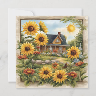 Land Farmhouse Dreamy golden Sunblommor Kort