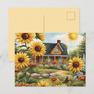 Land Farmhouse Dreamy Golden Sunblommor Vykort