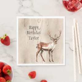 Land Faux Wood Hjort Birthday Pappersservett