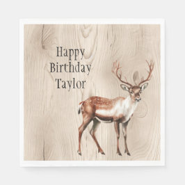 Land Faux Wood Hjort Birthday Pappersservett